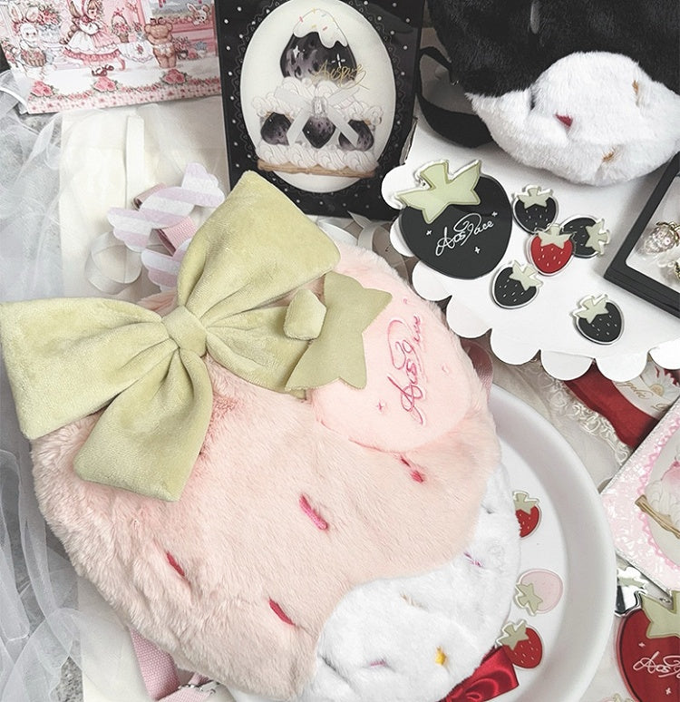 Red / Pink / Black Plush Strawberry Backpack, Convertible Crossbody Bag with Adjustable Strap