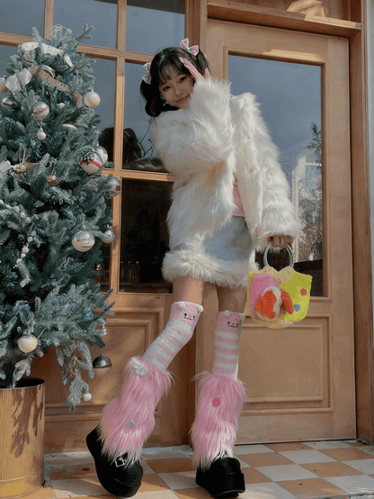 3 Color Options Wing Decoration Faux Fur Leg Warmers