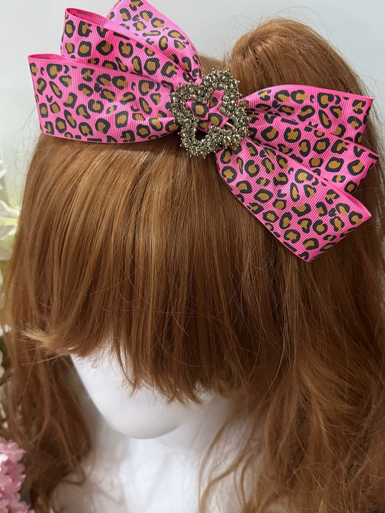 5 Color Options Rhinestone Decorated Leopard Pattern Bowknot Hairclip