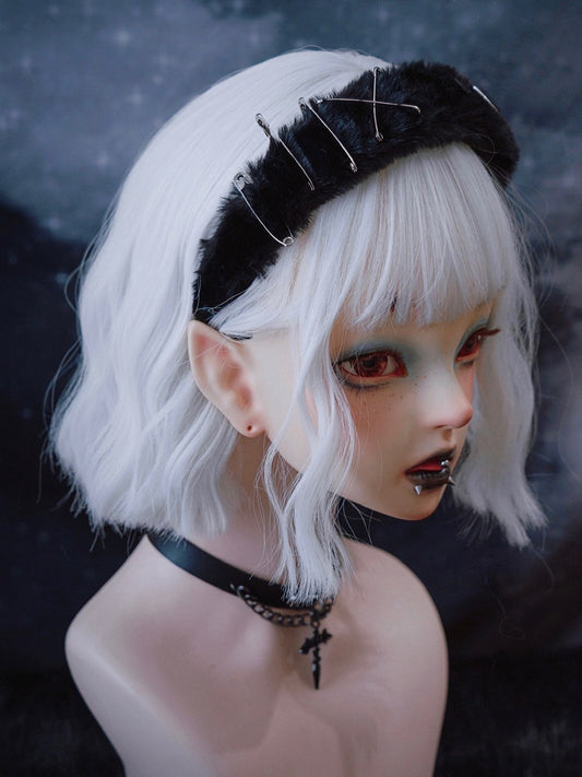 Pins and PU Buckle Decorated Gothic Black Plush KC