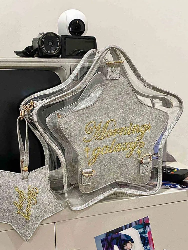 Shining Silver PU Star-shaped Ita Bag Set with Detachable Badge Charm