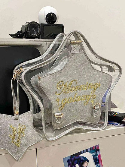 Shining Silver PU Star-shaped Ita Bag Set with Detachable Badge Charm
