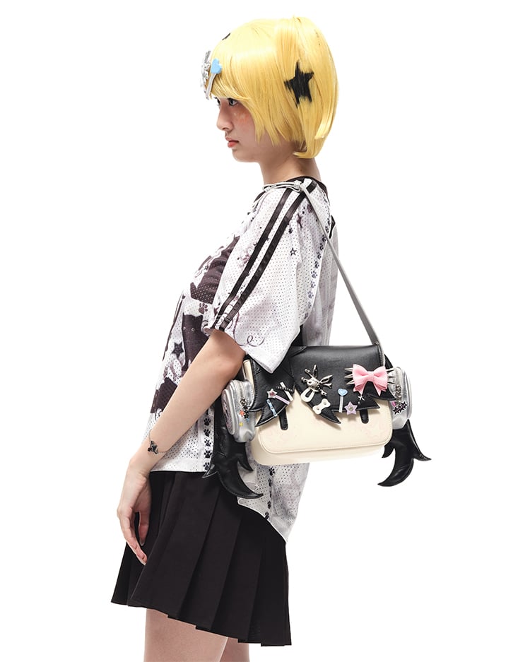Black Headphone Girl PU Crossbody Tote Bag