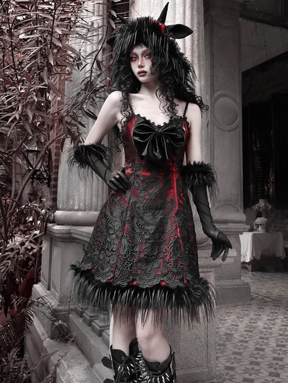 2025 New Year Red New Dress PU Big Bow Bodice Goth Vampire Spaghetti Straps Dress