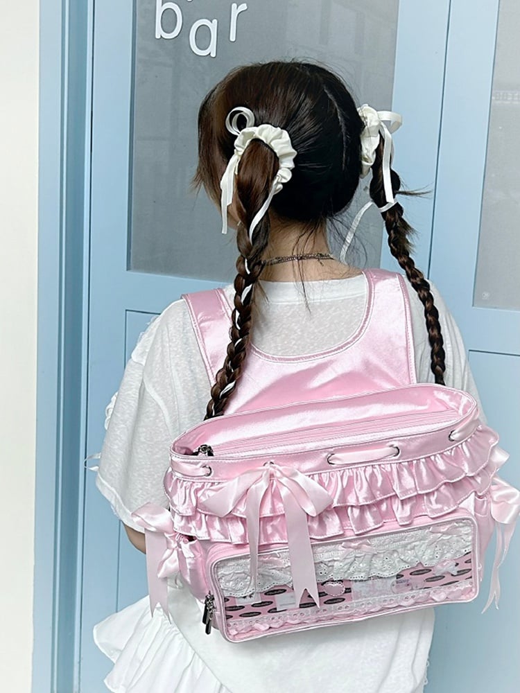 Pink Ruffle Trim Bow Accents Balletcore Ita Backpack