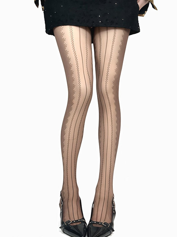 White/Black/Brown/Gray Striped Pattern Tights