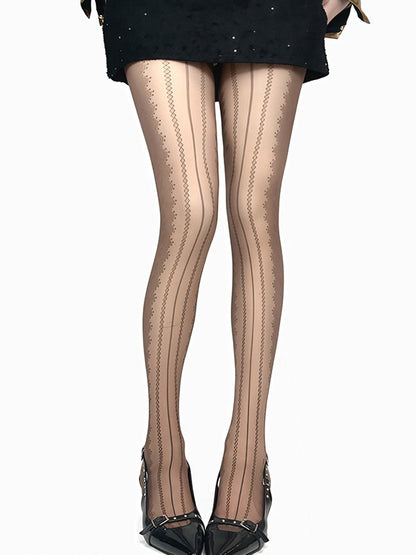 White/Black/Brown/Gray Striped Pattern Tights