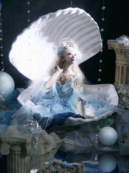 Light Blue Corset Waist Princess Lolita Beads and Sequins Detail Cascading Ruffle Accents Fairy Layered Dress