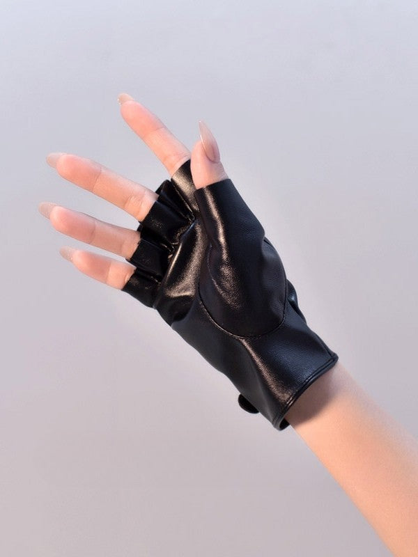 Black/White/Black&White Cyberpunk Buckle Finger Gloves