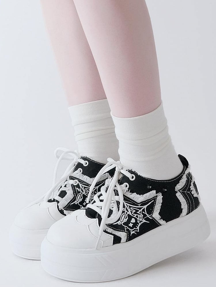 Black Y2K Star Applique Platform Sneakers
