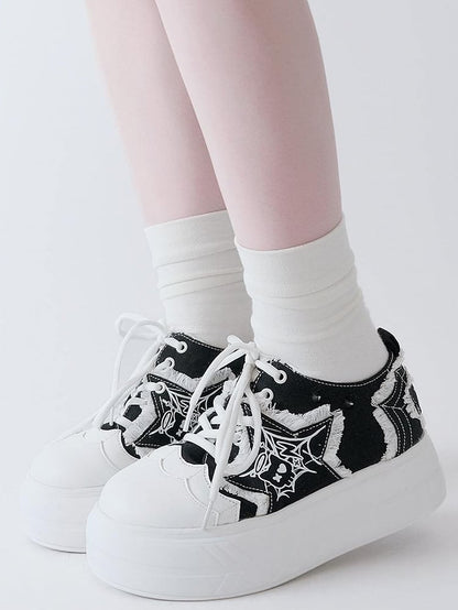 Black Y2K Star Applique Platform Sneakers