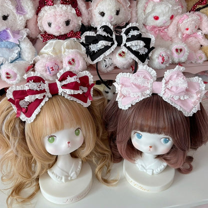 Pink/Wine Red/Black Lace Trim Bowknot KC