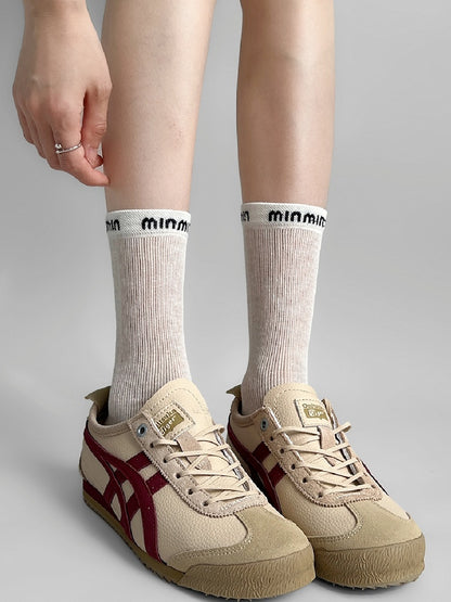 White/Brown/Black/Khaki Letter Embroidered Socks