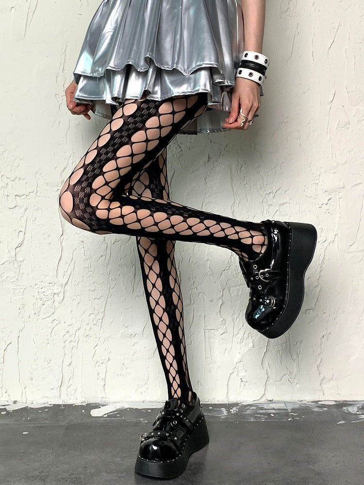 Black Y2K Cut-out Design Fishnet Tights