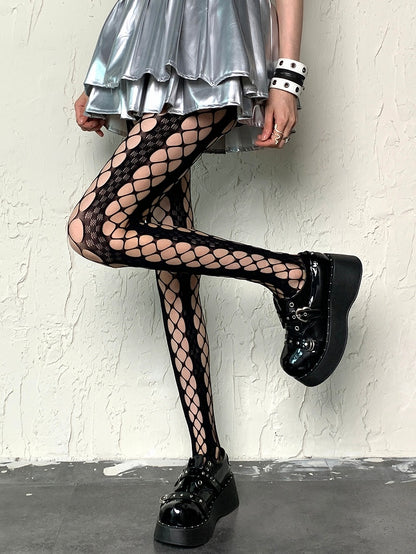 Black Y2K Cut-out Design Fishnet Tights