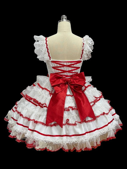 White and Red Sweet Bow Accents Princess Lolita Jumper Skirt