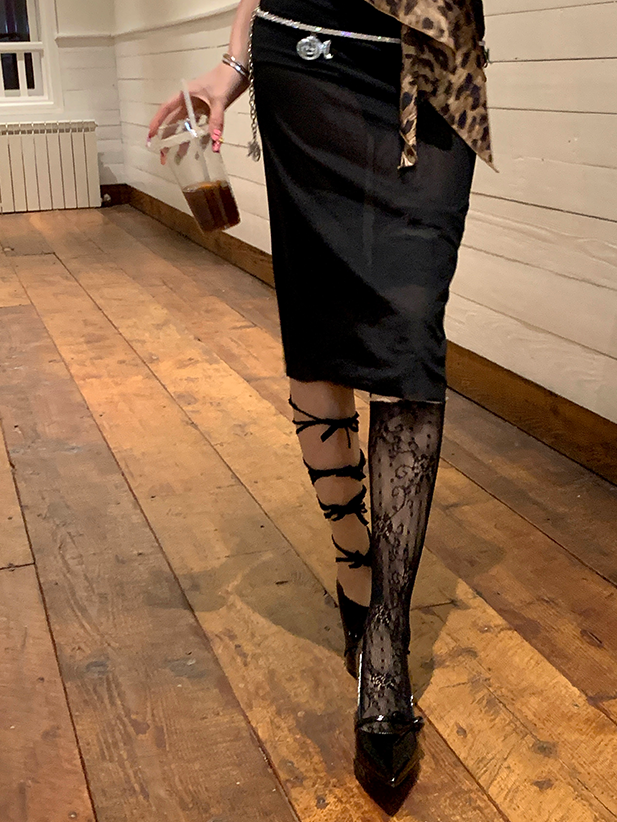 White/Pink/Blue/Purple/Grey/Black Asymmetrical Design Lace Trim Bowknot Overknee Stockings