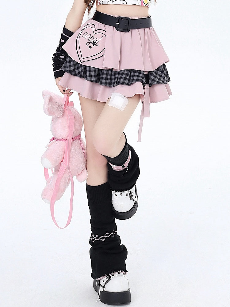 Pink Sweet Tiered Skirt with Free Waist Belt