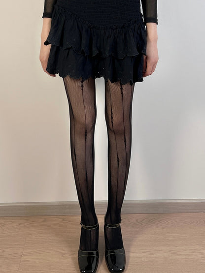 Black/White/Brown Striped Pattern Tights