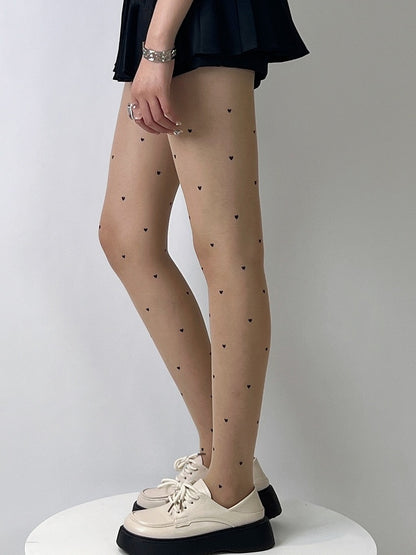 Nude Heart Print Tights