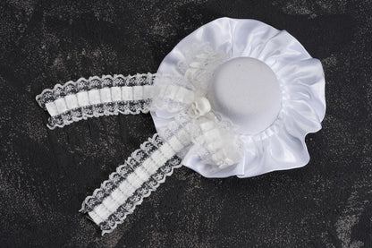 White Gothic Skeleton Lace Bow Ruffle Hem Hat Hairclip