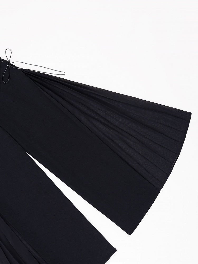 Black High Waist Flowing Pleated Chiffon Panels Wide-leg Pants