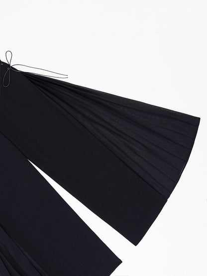 Black High Waist Flowing Pleated Chiffon Panels Wide-leg Pants