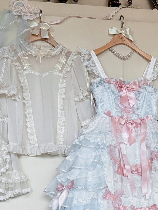 Beige Short Sleeves Blouse with Detachable Bell Sleeves