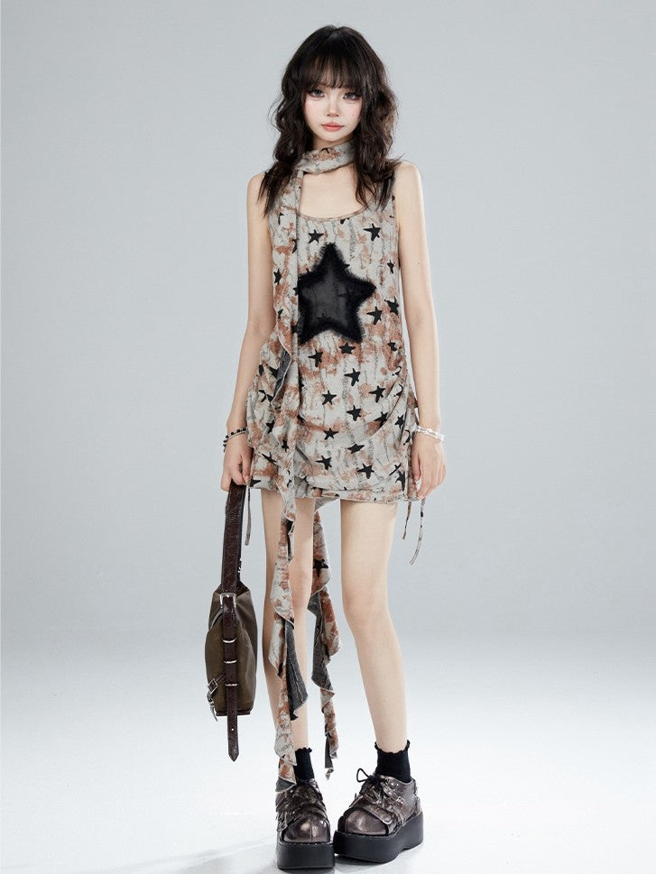 Wasteland Punk Coffee Stars Drawstring Waist Tank Top / Short Skirt