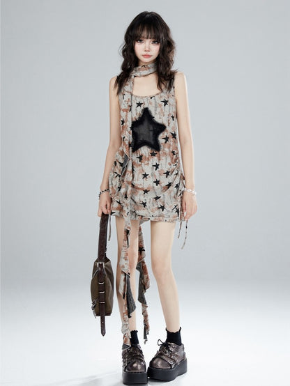 Wasteland Punk Coffee Stars Drawstring Waist Tank Top / Short Skirt