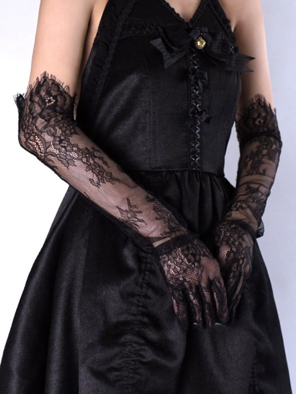 Black/White Hollow-out Design Lace Gloves