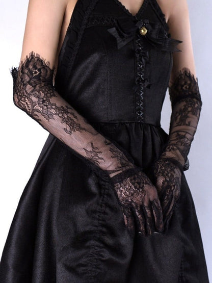 Black/White Hollow-out Design Lace Gloves