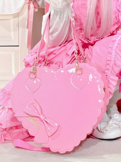 Barbie Pink Sweet Lolita 2-Way Bag in PU Leather - Heart-shaped Design, Bow Accents & Zip Closure