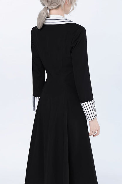 Ouji Fashion Clown Vibes White Striped Lapel Collar Black Tailcoat Halloween Outfit