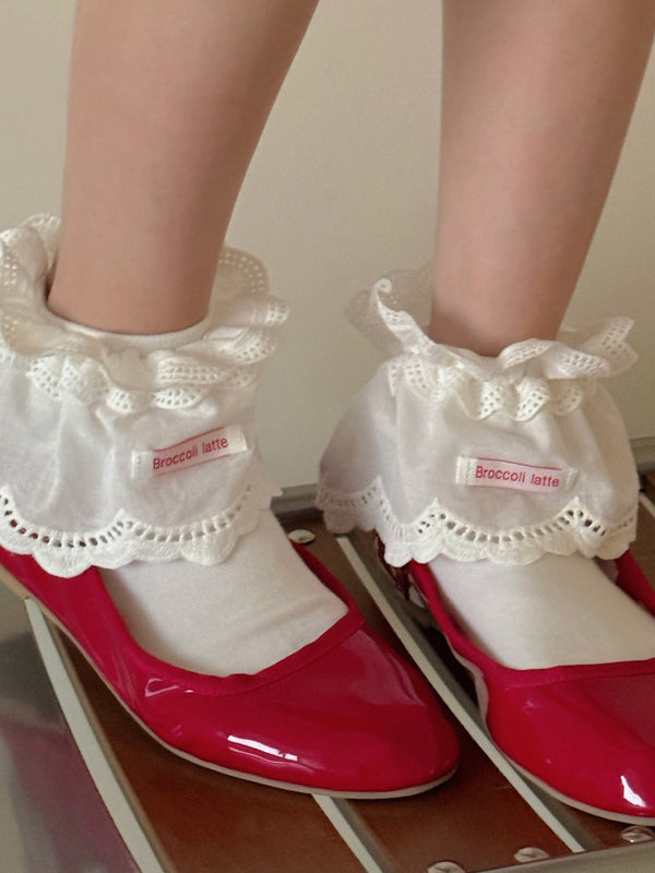 White Lolita Ruffled Cuff Ankle Socks