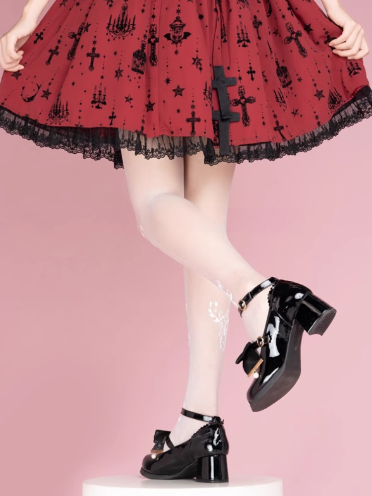 Gothic Lolita Black/White Cross Print Tights