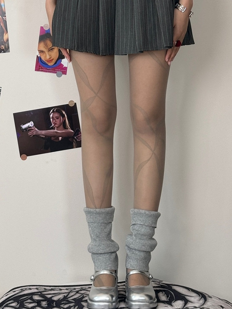 Black/Whiye/Brown/Gray Ribbon Print Tights