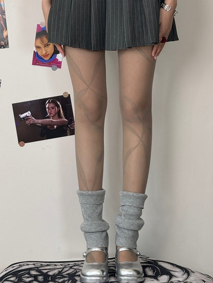 Black/Whiye/Brown/Gray Ribbon Print Tights