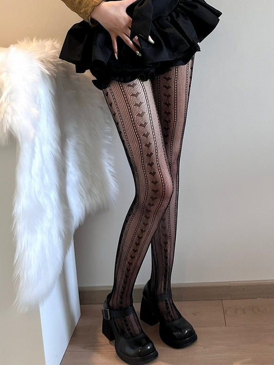 Black Y2K Heart Pattern Tights