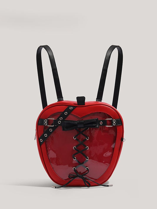 Red Apple Ita Backpack: Edgy Bow & Belt Accents
