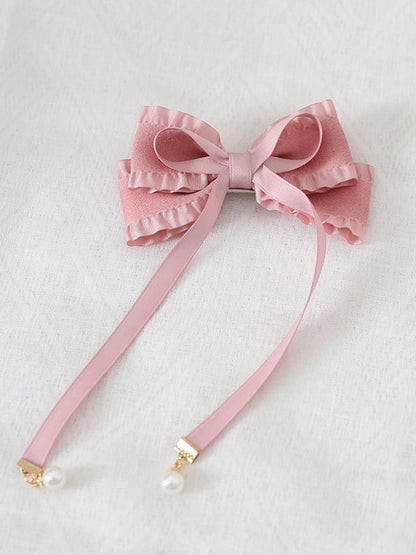 8 Colors Cute Bowknot Ribbon Hairclip with Bead Decorations
