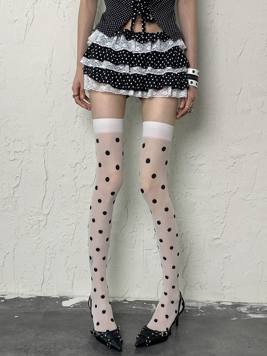 White Y2K Polka-dot Pattern Gyaru Fashion Overknee Stockings