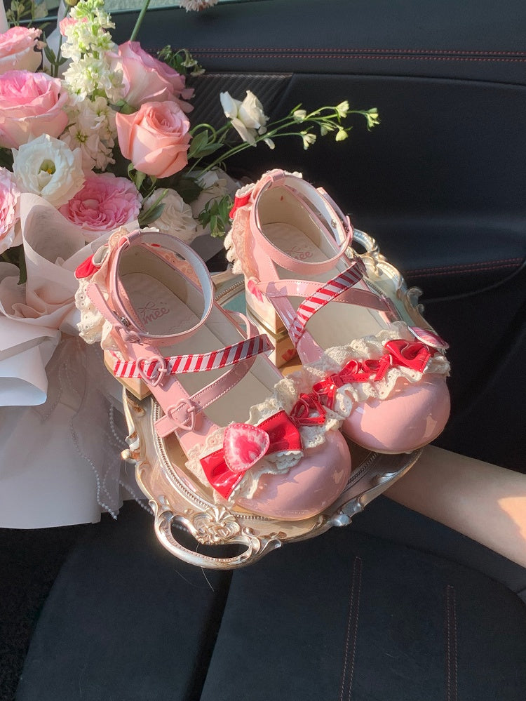 Raspberry Strawberry Cake Pink Sweet Lolita Mary Jane Shoes