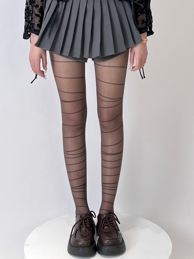 Gray/White Punk Striped Pattern Tights