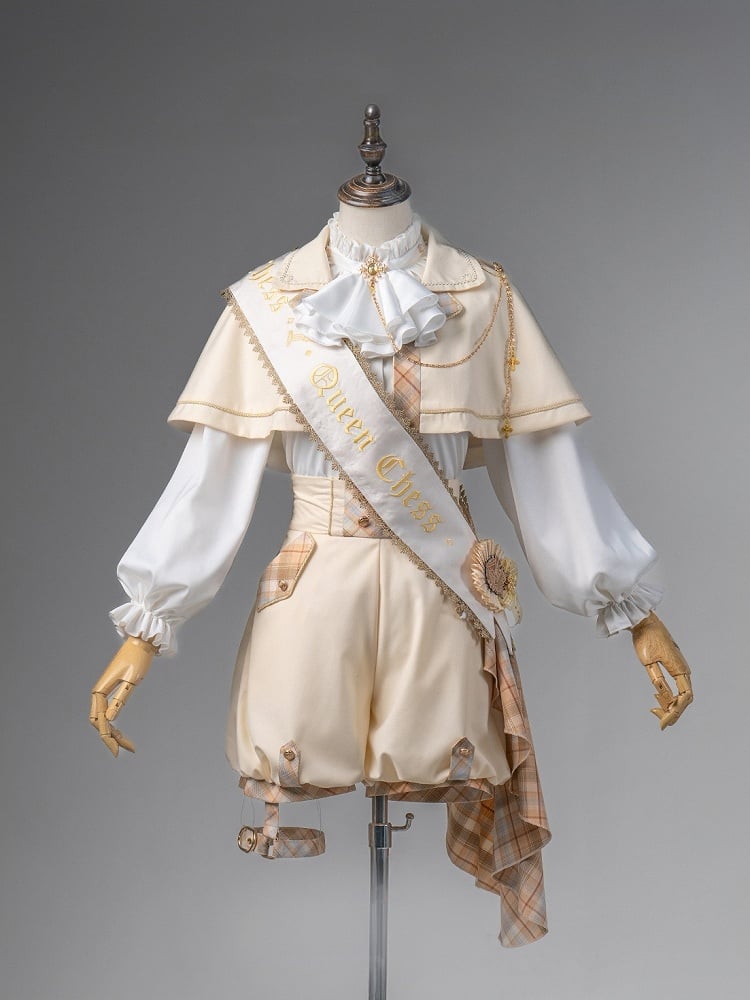 Gold and White Prince Ouji Lolita Outfit - White Shirt + Gold Cape + Gold High Waist Shorts