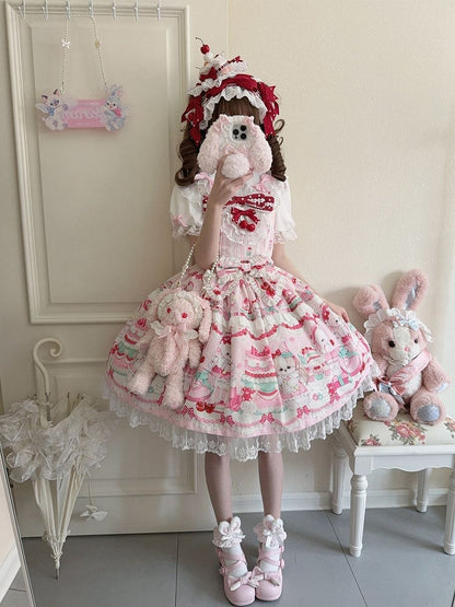 Cherry and Cakes Print Pink Sweet Lolita Dress