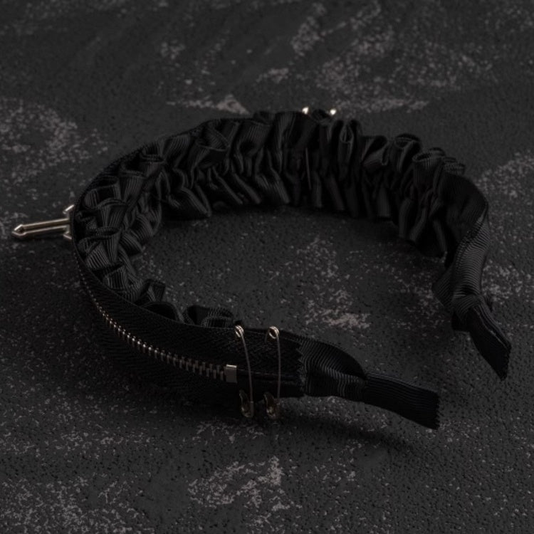 Gothic Cross Zip Decorated Black Ruffled KC