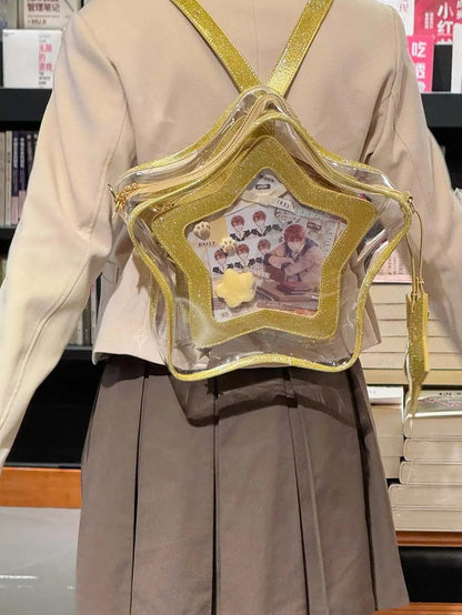 Gold PU Star-shaped Ita Bag Set with Detachable Badge Charm