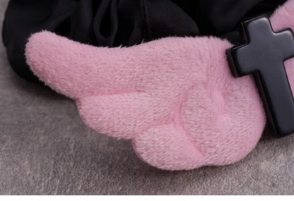 Pink Angel Wings Handmade Black Cross Scrunchie