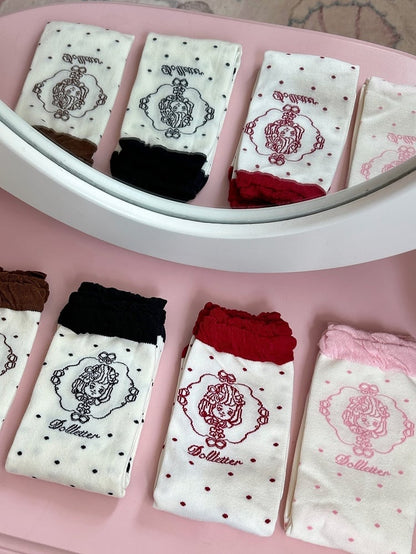 Coffee/Black/Red/Pink Anime Girl Polka-dot Pattern Lolita Calf Socks